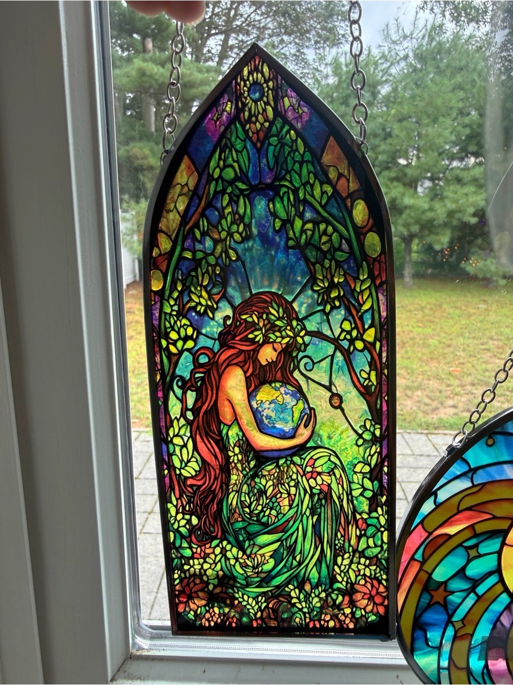 Stained Glass Earth Goddess Window Panel - Multicolor